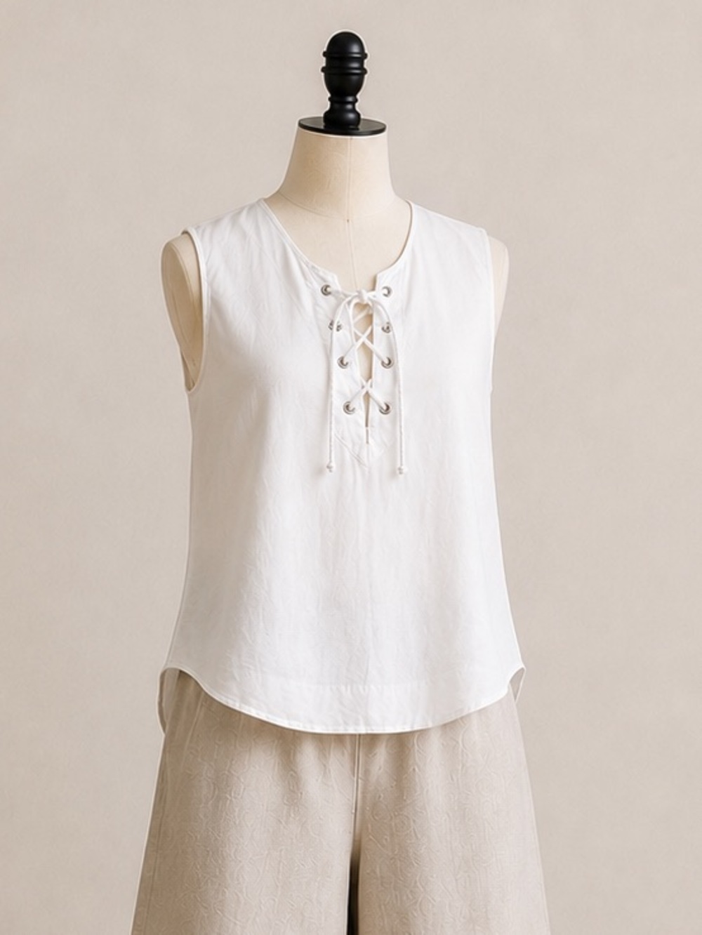 Cloth & Stone White Lace Up Sleeveless Top Size Large Minimalist Coastal Summer